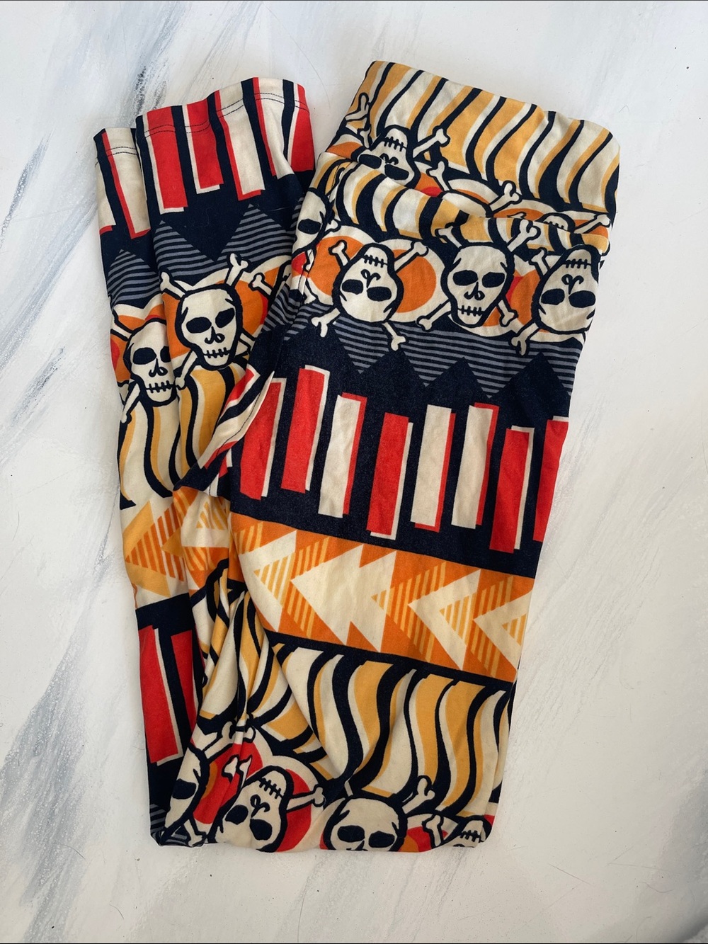 LuLaRoe Skull & Geometric Leggings in Black, Red, Orange, Cream